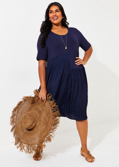 TAKING SHAPE Luxe Tier Natural plus size 22 Navy Midi Dress RRP$ 160