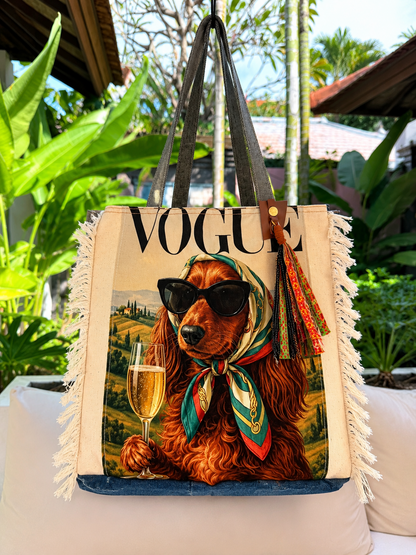 ⭐ “Vogue Paws” Fringe Tote Upcycled Denim Tote Bag – Handmade Eco-Friendly -NEW