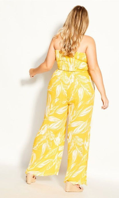 City Chic Smocked Print Jumpsuit Yellow & White Plus Size 20 (L) 🌟 RRP $140 🌟