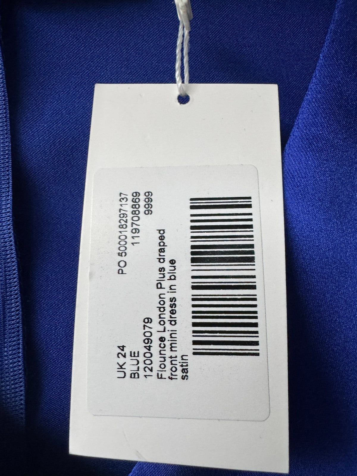 Flounce London Blue Satin Draped Mini Dress | 24 | V-Neck Wrap Style New
