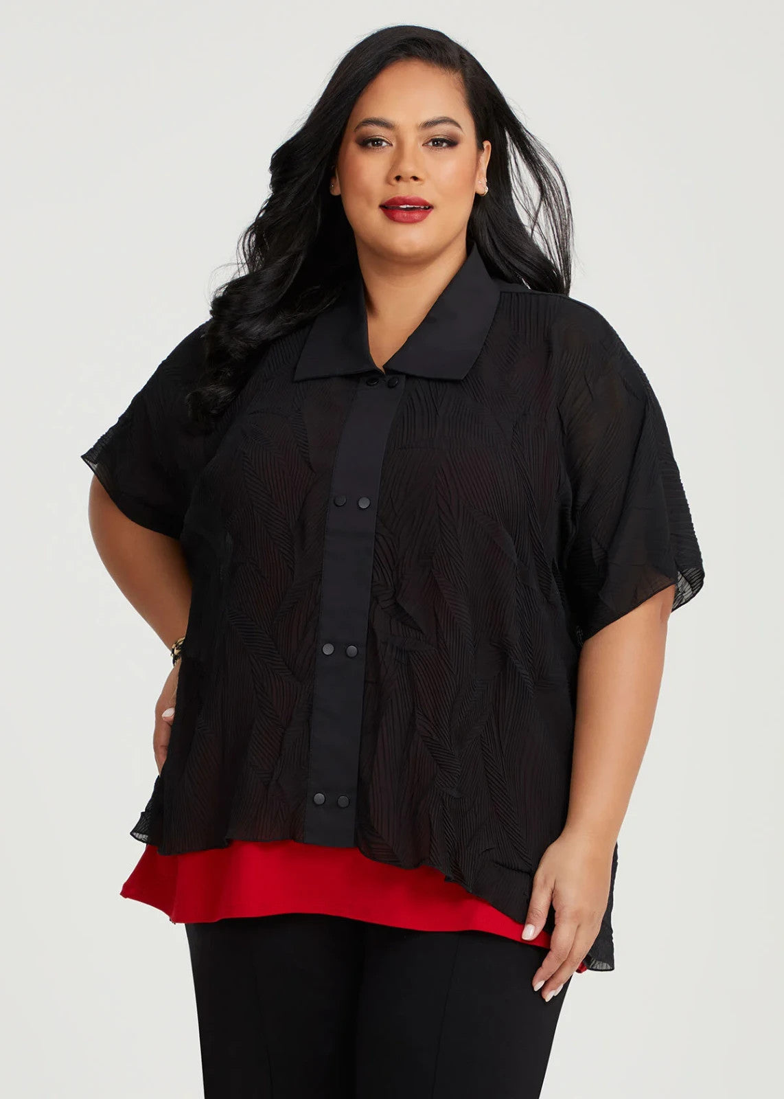 Taking Shape Pleated Luca Snap Front Shirt in Black Size 18-20 RRP $150 NEW