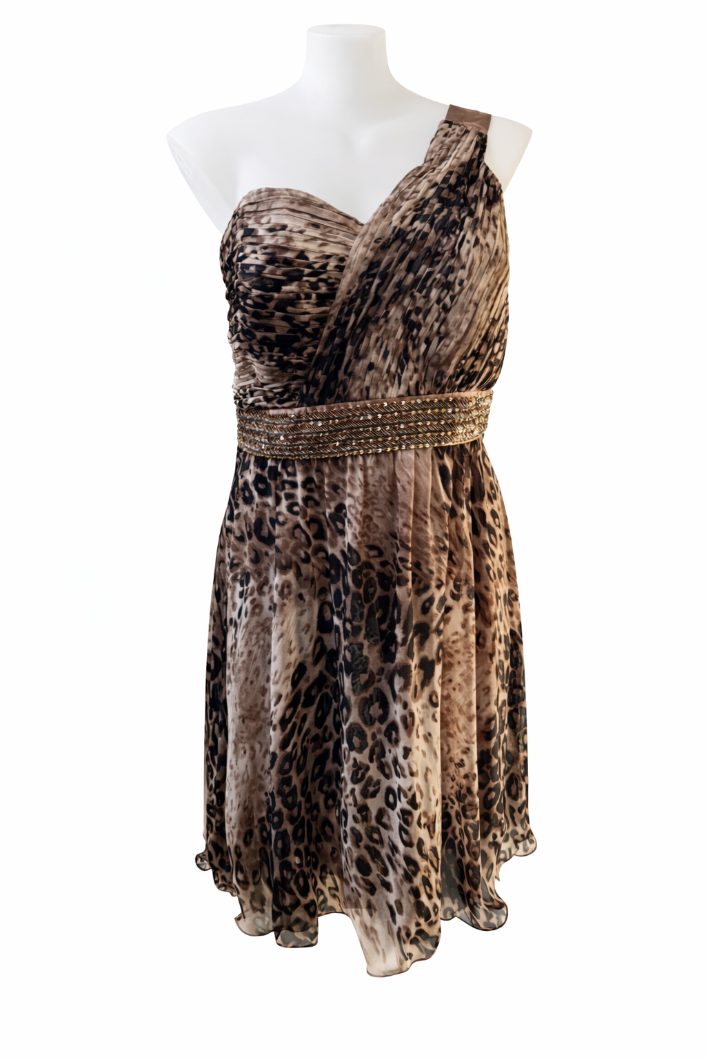 City Chic 🌟 Leopard One Shoulder Dress Beaded Waist Detail Plus Size L 20