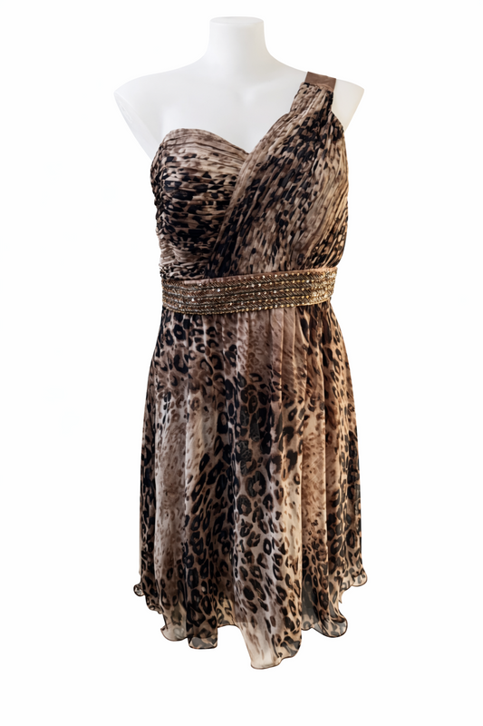 City Chic 🌟 Leopard One Shoulder Dress Beaded Waist Detail Plus Size L 20