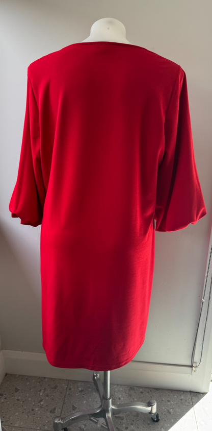 City Chic Plus Size Red Dress – Size L (Approx AU 20) – Puff Sleeve – Stretch