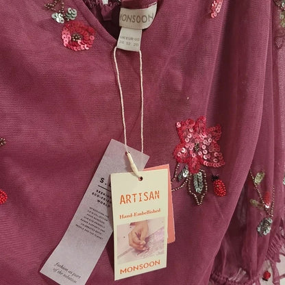 Monsoon London Sabrina Embellished Midi Dress Pink Beaded New with Tags RRP $270
