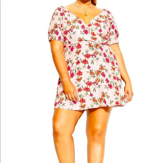 City Chic Floral Botanica Mini Dress Size Medium AU 18 Puff Sleeve RRP$100 NEW