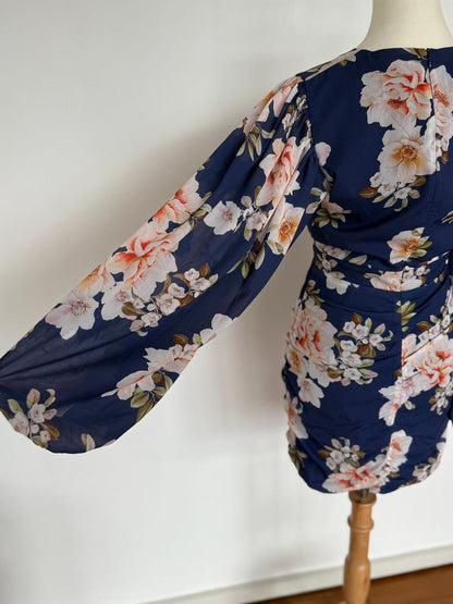 Showpo Latiana Ruched Plunge Neck Mini Dress Floral Plus Size 20 NEW RRP $120