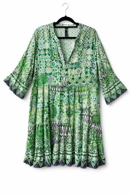 Taking Shape Sparkle Tile Tunic Dress Plus Size 12 Green Viscose Tiered Boho