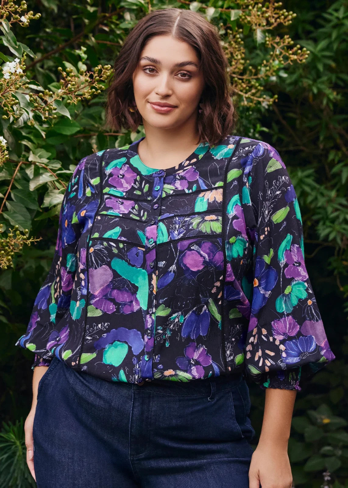 Taking Shape Natural Etched Floral Button Top   Plus Size 24 RRP $140 New