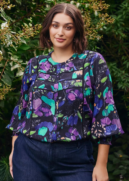 Taking Shape Natural Etched Floral Button Top   Plus Size 24 RRP $140 New