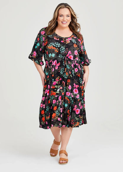 Taking Shape Ditsy Bloom Tier Natural Dress in Floral Print Size 20 RRRP $160