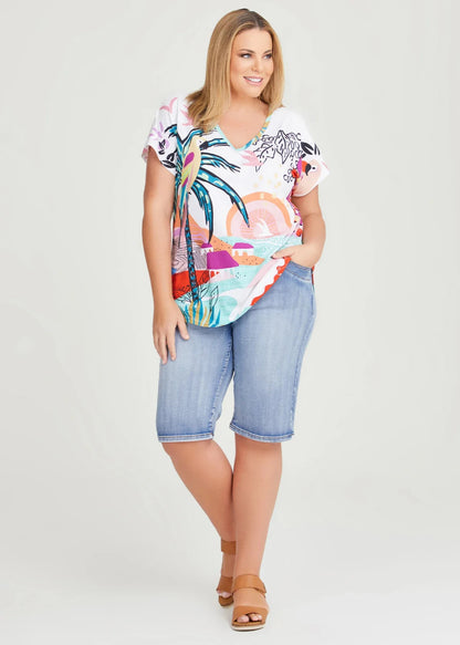 TS Taking Shape Top Size 12 Plus  Cotton Destination Print Top NWT RRP $89.95