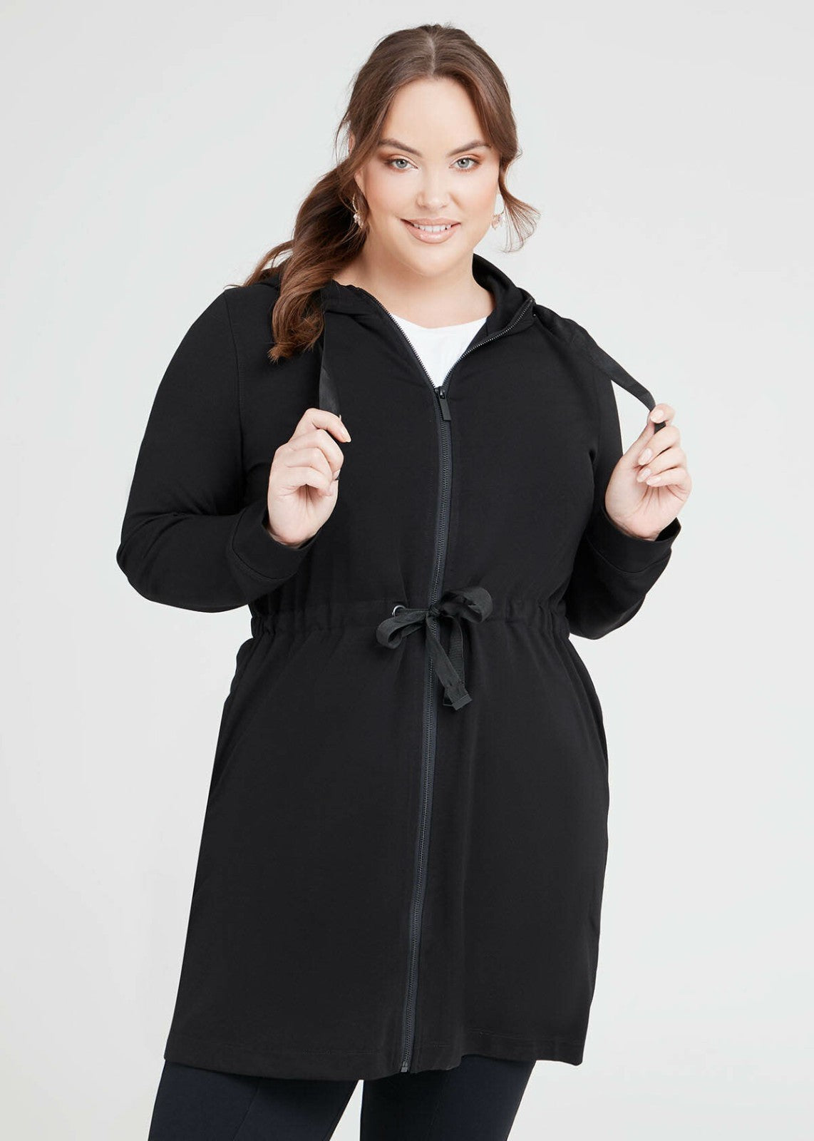 Taking Shape Bamboo Ponte Hooded Long Jacket PLUS SIZE S (14-16) New RRP $170