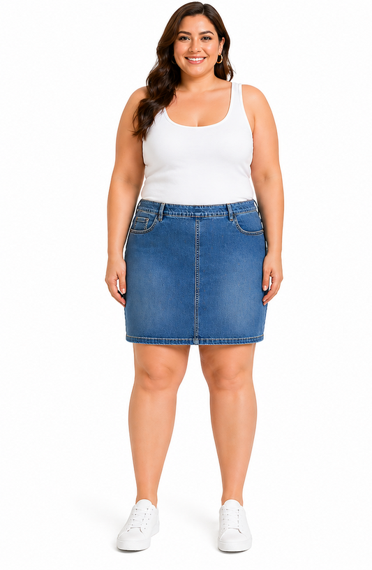 BeMe Denim Skirt Size 26 Vintage Wash Pull on Stretch New with Tags RRP $80
