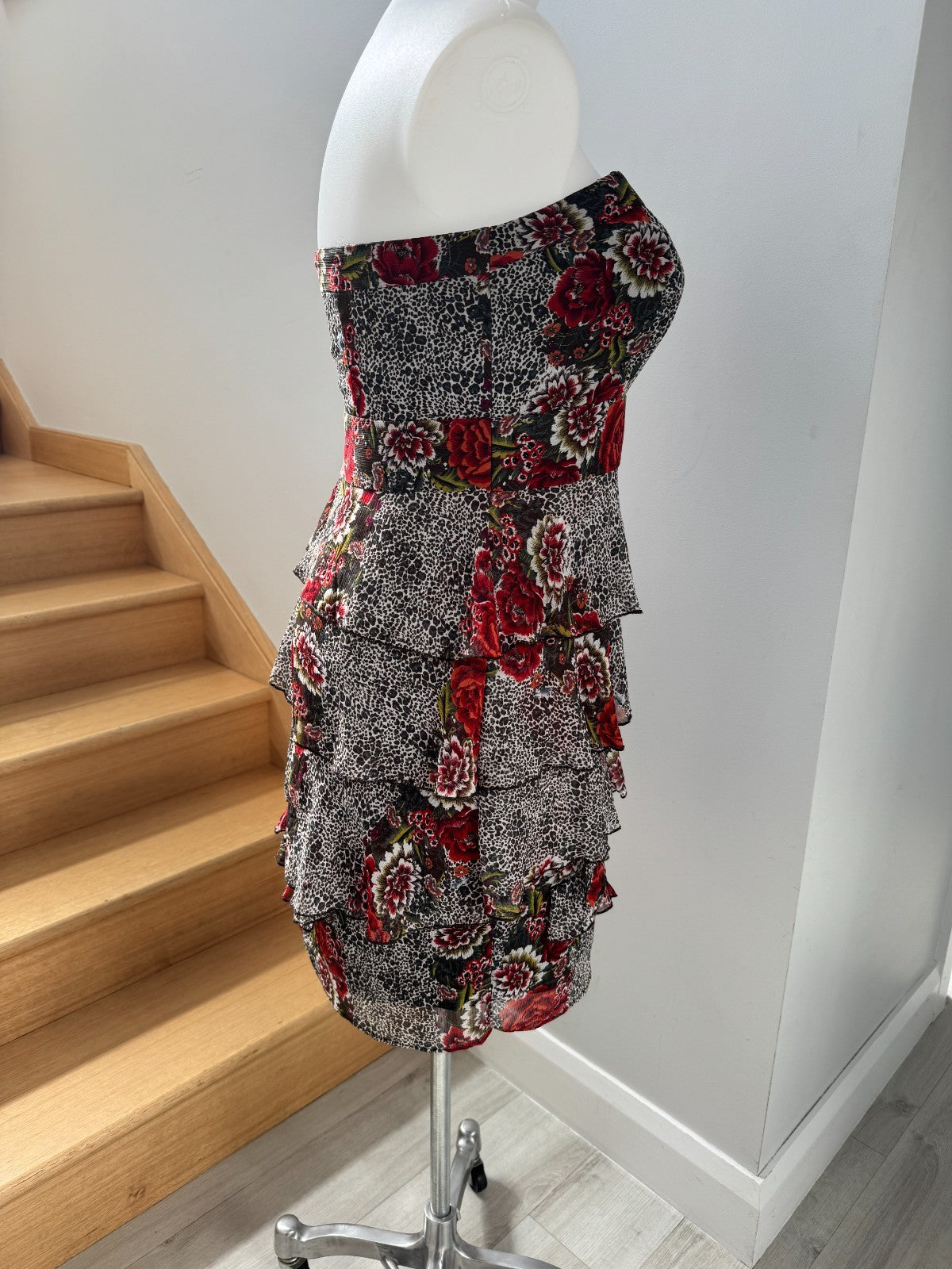 City Chic Strapless Floral Print Ruffle Party Dress Satin Lined XS PLUS  14