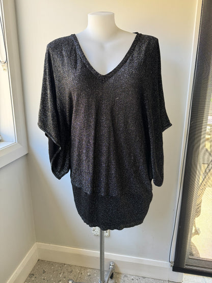 City Chic Black/Silver  Metallic Lurex Knit Top/Dress Size XL 22 Shimmer Party