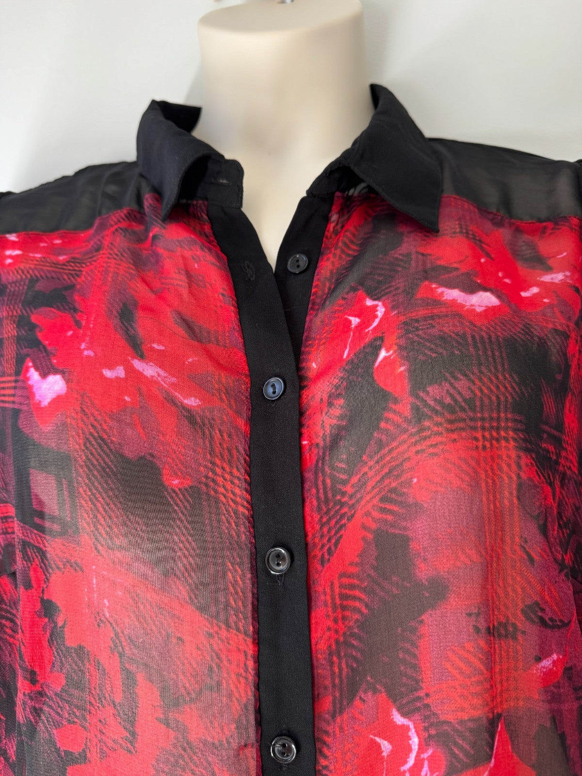 City Chic Red Black Sheer Button Shirt Longline 🖤 Plus Size 16 (S) 🖤