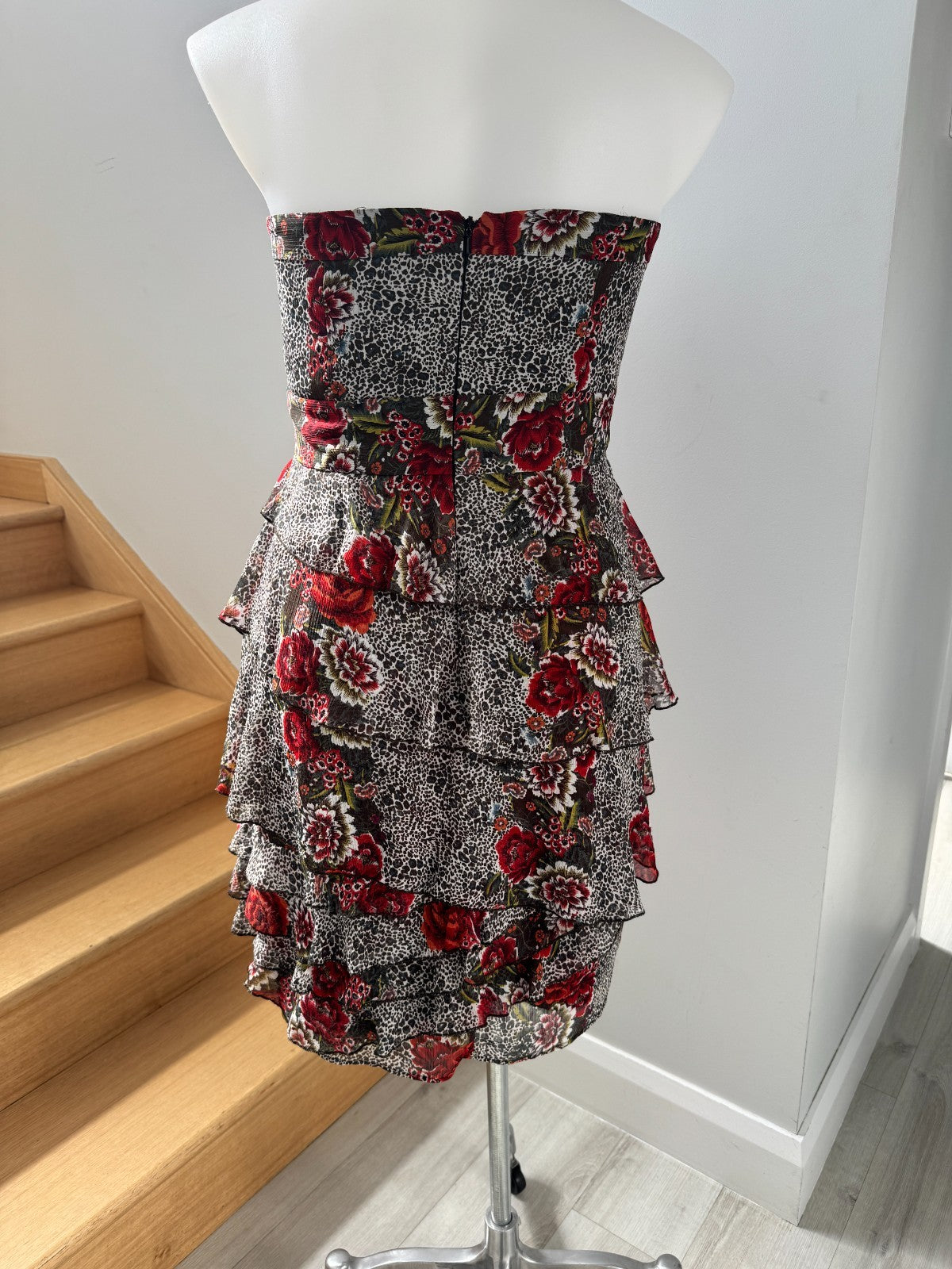 City Chic Strapless Floral Print Ruffle Party Dress Satin Lined XS PLUS  14