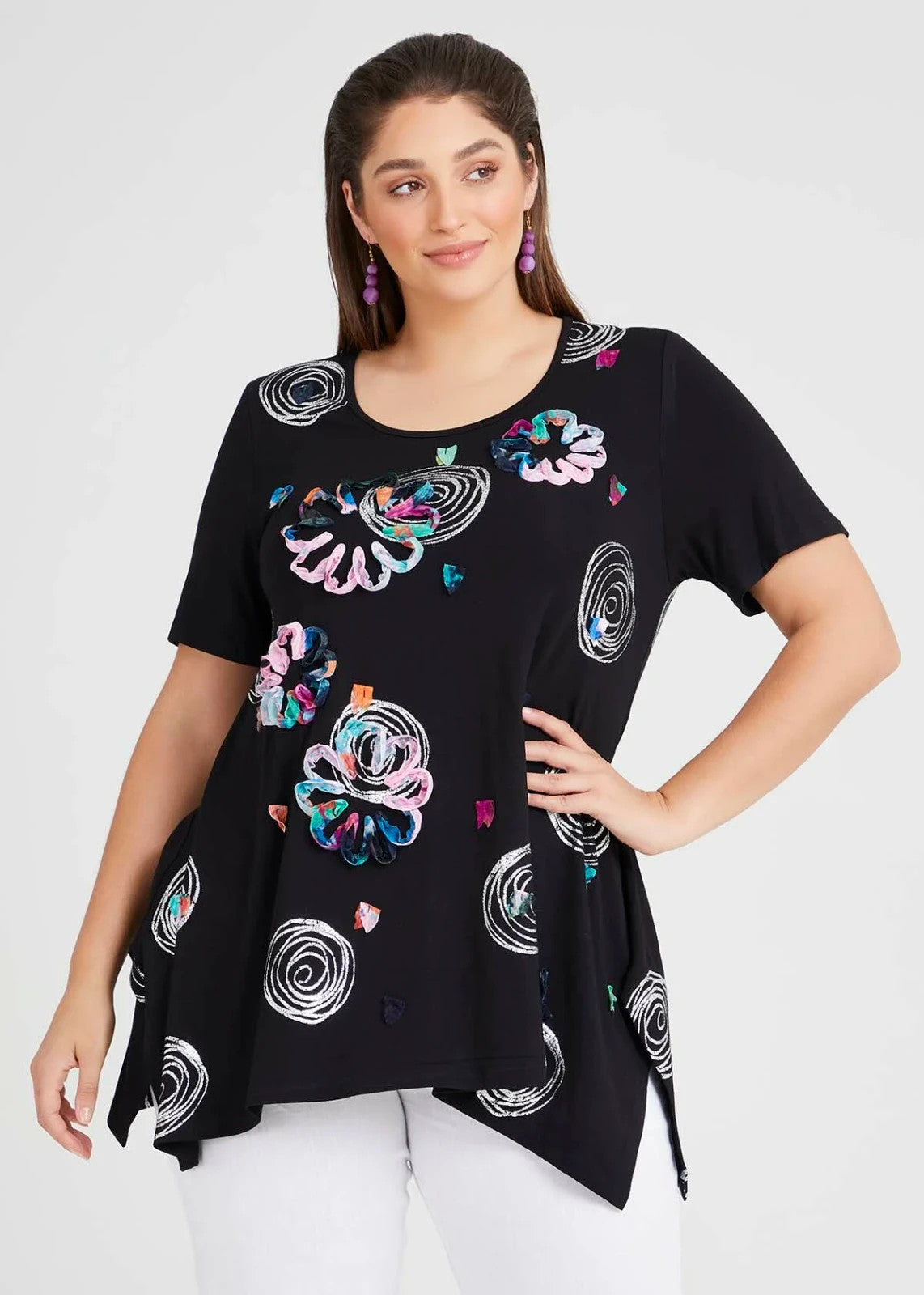 Taking Shape Natural Swirl Applique Top in Black XXS 12-14 New  RRP $120