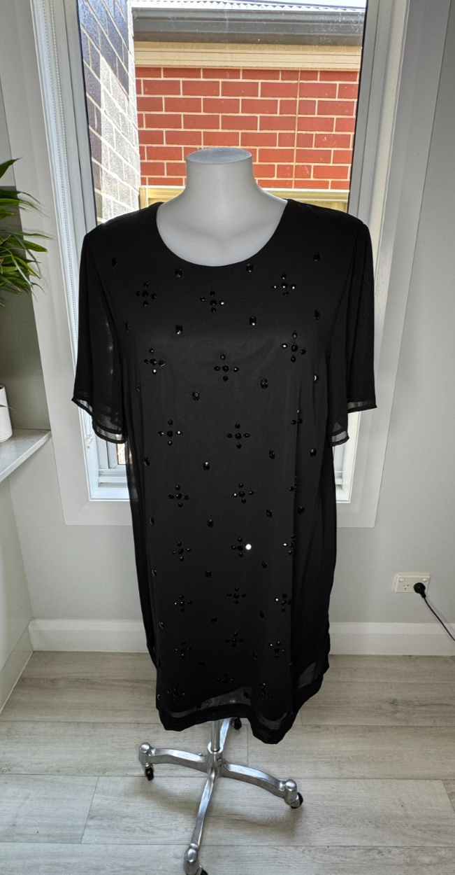 MySize Black Beaded Dress – Plus Size Evening Cocktail Plus Size S 16 RRP $130