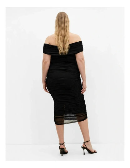 City Chic Isabell Ruched Midi Skirt in Black XXL Plus size 24 New RRP $90