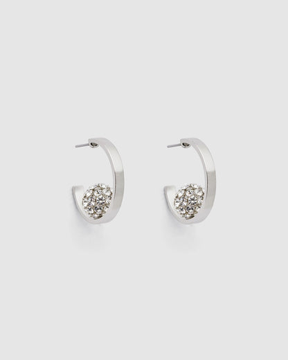 Mimco New Genuine Carnaby Hoop Silver Stud Earrings + Dust Bag RRP $89.90