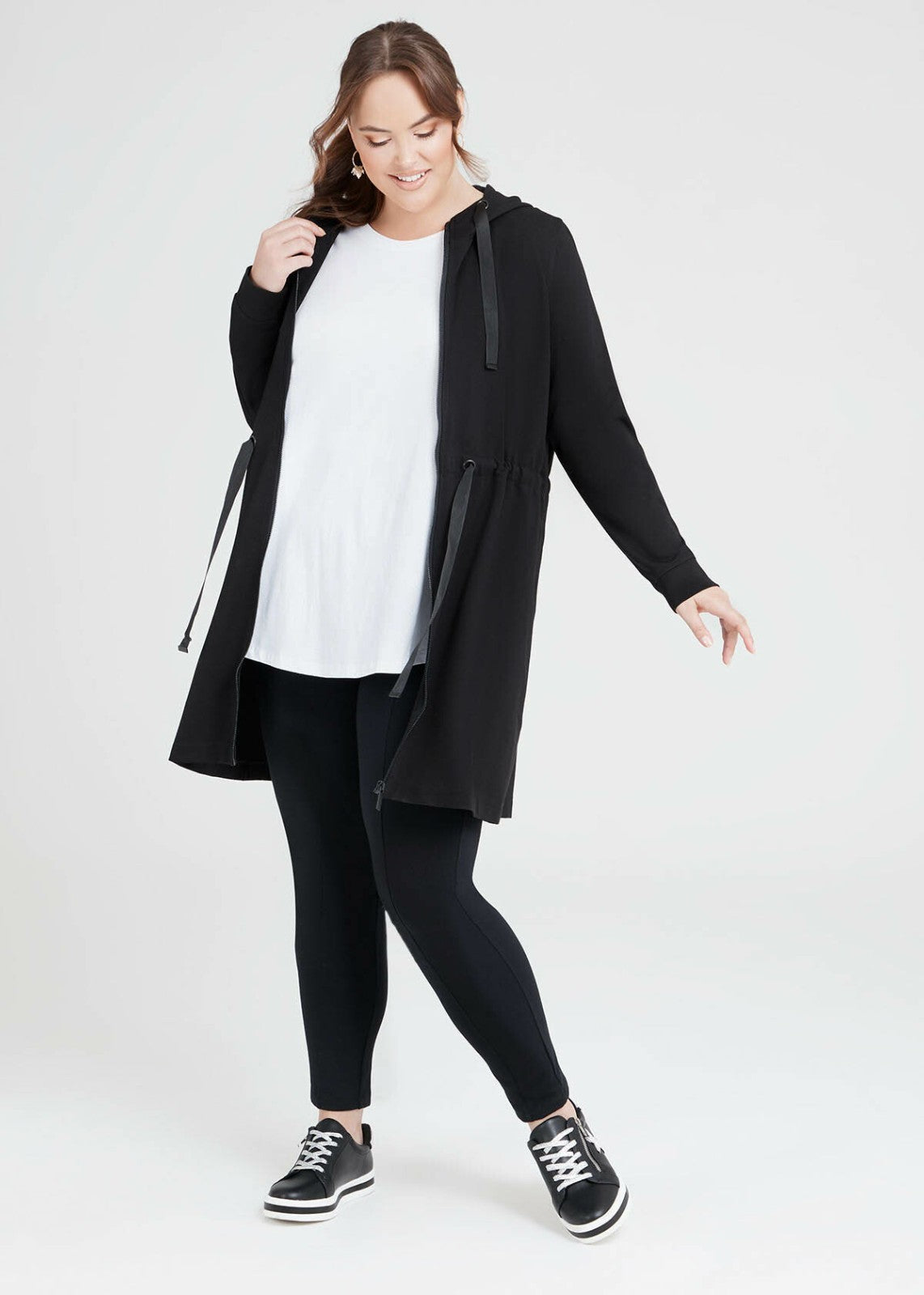 Taking Shape Bamboo Ponte Hooded Long Jacket PLUS SIZE S (14-16) New RRP $170