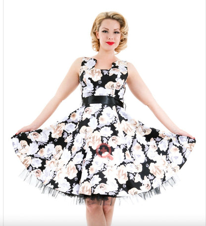 ❤️ Hearts & Roses London Vert Shadow Floral Dress Retro 50s Plus Size 20-22 ❤️