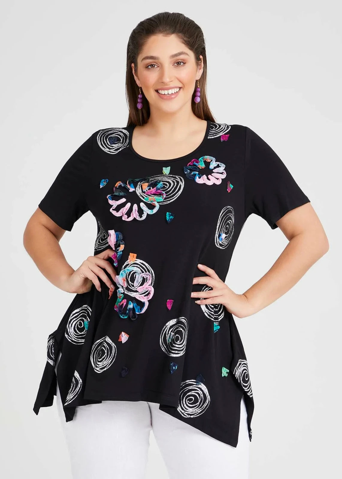 Taking Shape Natural Swirl Applique Top in Black XXS 12-14 New  RRP $120