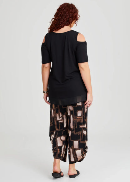 Taking Shape Cold Shoulder Bamboo Foil Top in Black/Bronze Size 22 -RRP $120 NEW