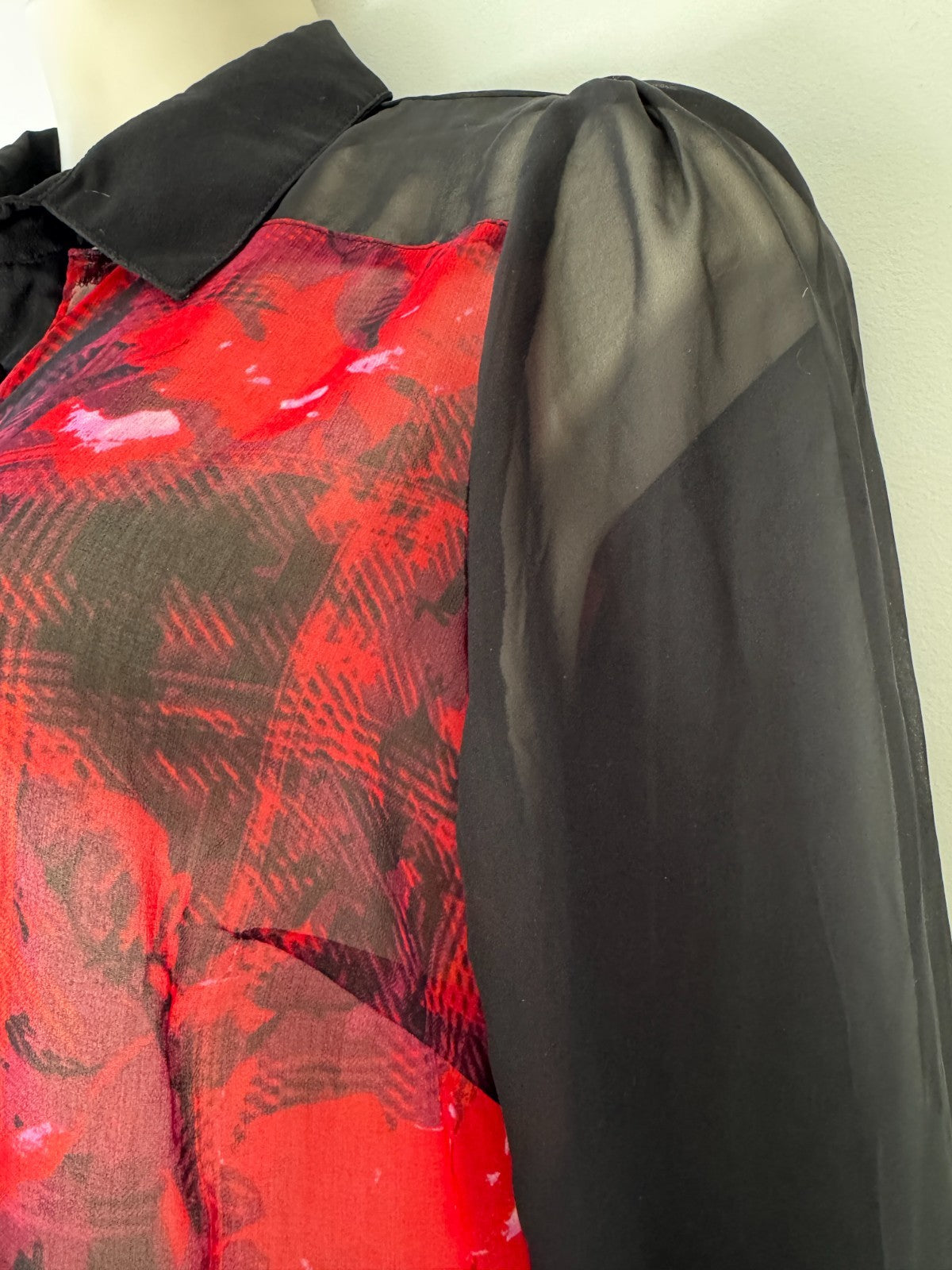 City Chic Red Black Sheer Button Shirt Longline 🖤 Plus Size 16 (S) 🖤