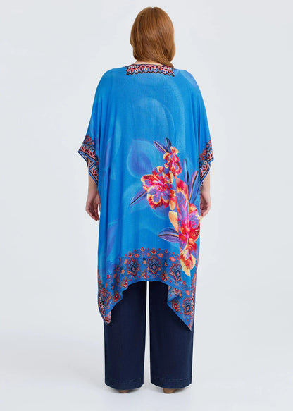 Taking Shape Stunning Flower Cape/Kimono Blue Floral RRP $59.99 One Size 16-24