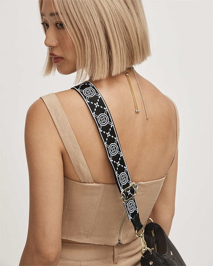 Mimco Crossbody MIM-GRAM WEBBING Bag Strap BNWT Black & white,  Gold RRP $59.95