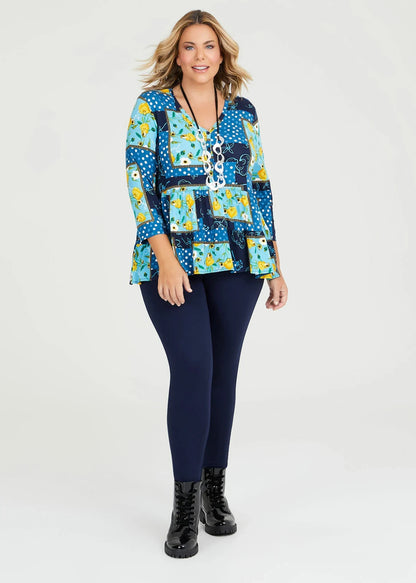 Taking Shape Natural Mix Media Top Plus Size Women’s V Neck Tiered Plus Size 12
