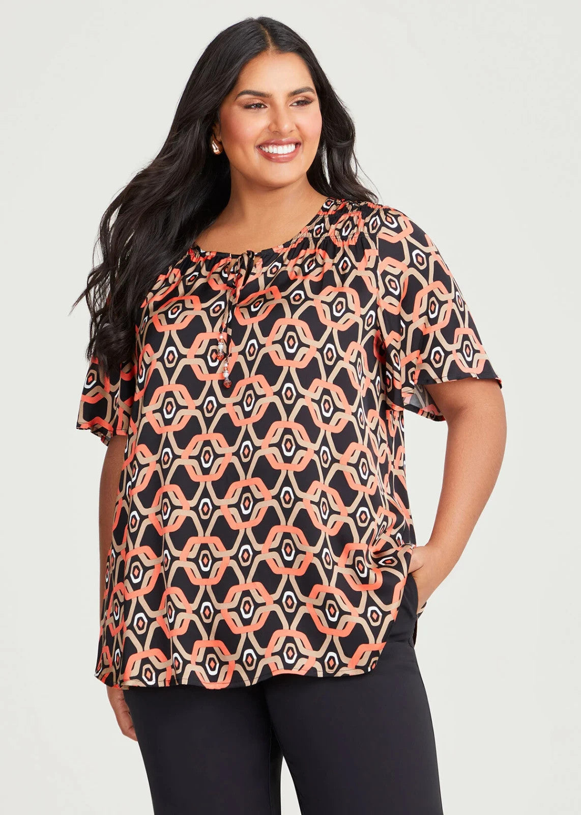 Taking Shape Geo Satin Natural Tunic Plus Size 12 NEW RRP $140 Stunning