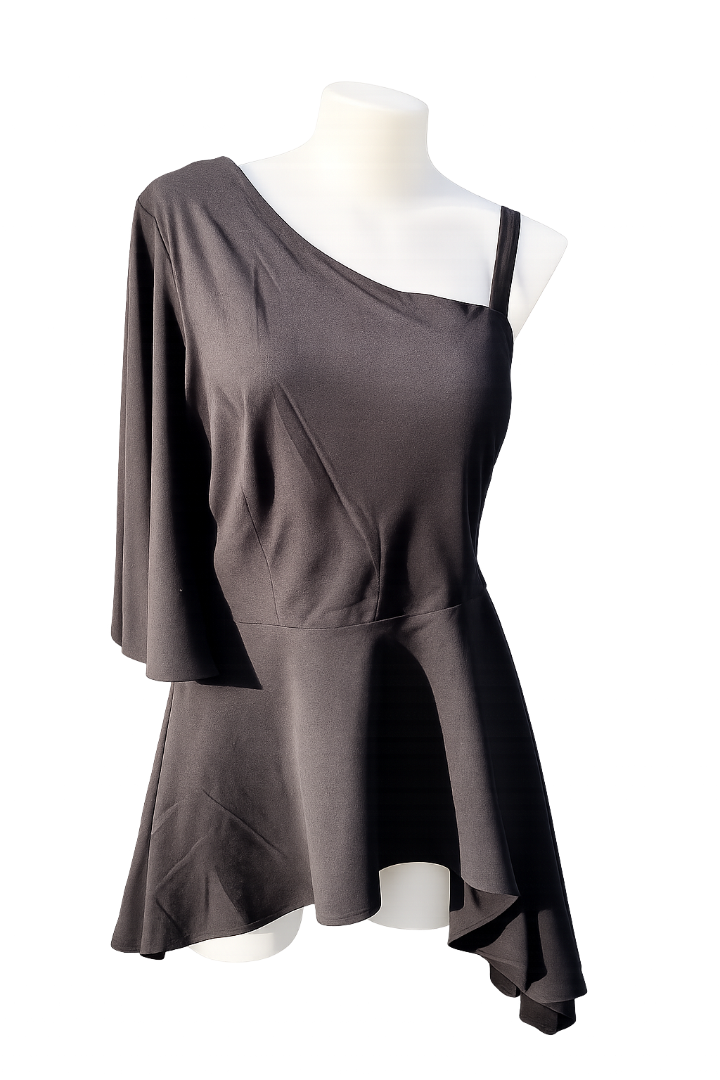 City Chic Black One Shoulder Top  Asymmetrical Peplum Flowy Sleeve Plus Size 24