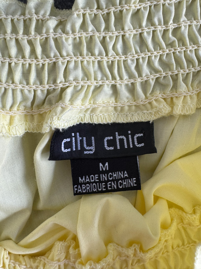 City Chic Plus  Yellow Off Shoulder Top Smocked Neck Cotton Blend Size M (18)