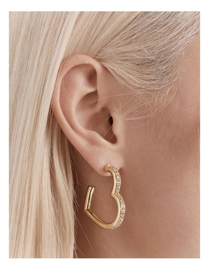Mimco Passionate Heart Hoop Earrings Genuine NEW-  Gold  & Crystals RRP $80