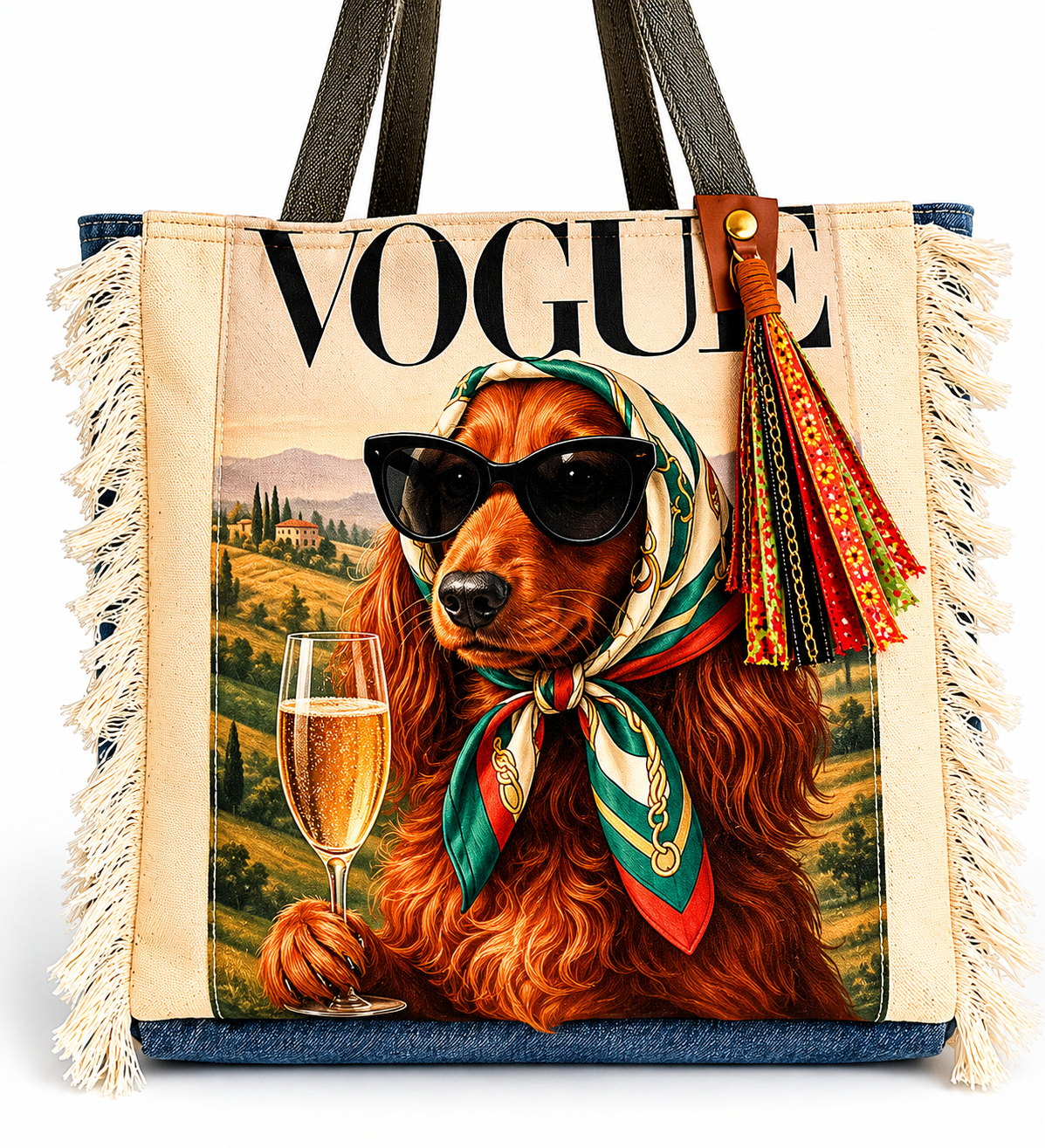 ⭐ “Vogue Paws” Fringe Tote Upcycled Denim Tote Bag – Handmade Eco-Friendly -NEW