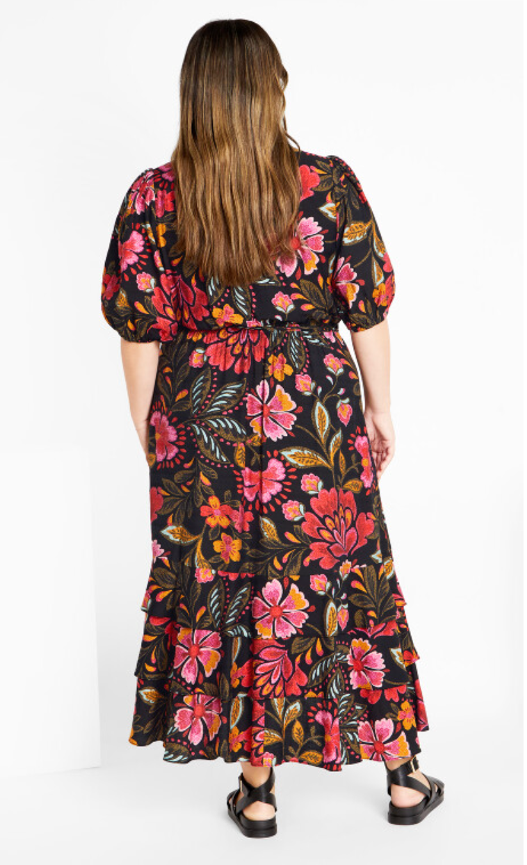 City Chic Bea Print Wrap Maxi Dress - Black/Red/Pink Plus ❤️ Size 18 ❤️ RRP $150