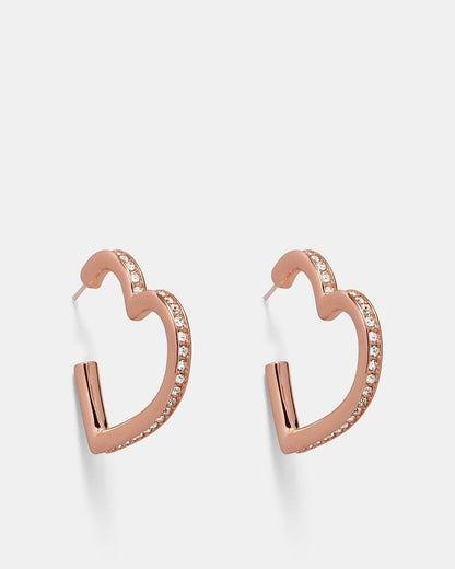 Mimco Passionate Heart Hoop Earrings Genuine NEW-  Rose Gold  & Crystals RRP $80
