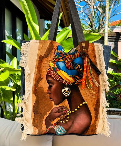 ⭐ Upcycled Denim Tote Bag “Tribal Beauty” – Handmade Eco-Friendly -NEW