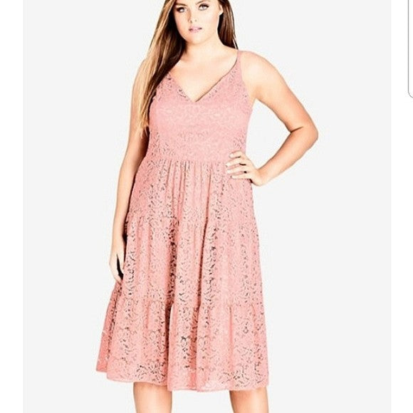 City Chic Sweet Kiss Dress pink lace overlay Lined Plus Size 14 RRP $140 As New