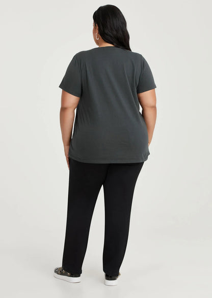 Taking Shape Cotton Embellished Face T-shirt in Graphite New 14 Plus RRP $100
