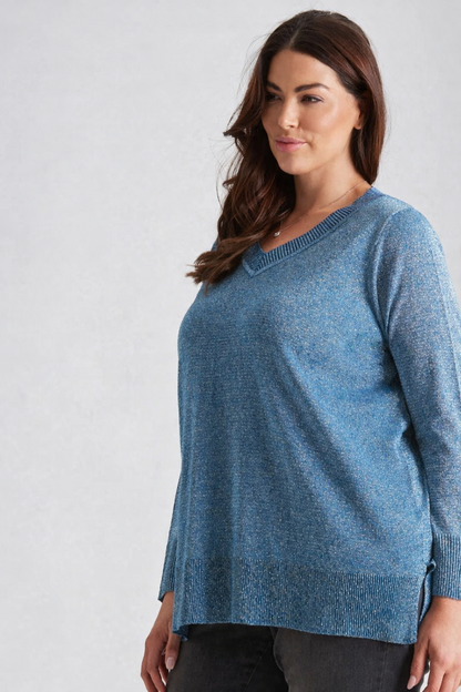 BEME Lurex Long Sleeve Knit Top Plus Size 22 (XL) Blue New RRP $95 🌟 Stunning🌟