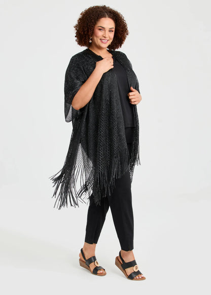 Taking Shape Stunning Shiny Metallic Cape with Fringe RRP $70 🖤One Size 16-24🖤