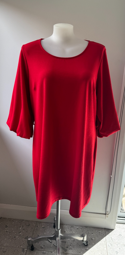 City Chic Plus Size Red Dress – Size L (Approx AU 20) – Puff Sleeve – Stretch