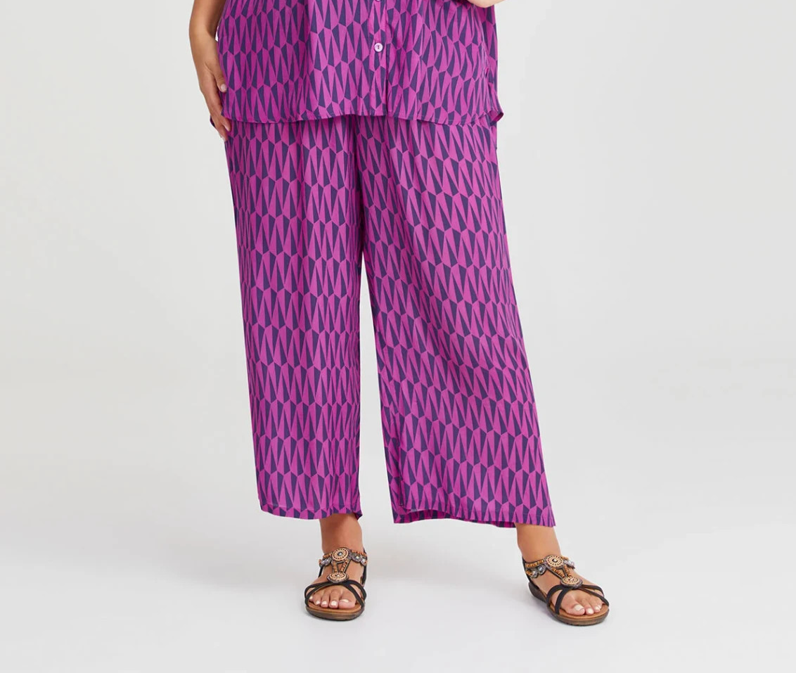 Taking Shape Geo Natural Wide Pant in Purple Print SIZE 18 NEW RRP $130
