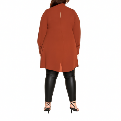 City Chic Tunic Shirt with Neck Tie Rust Plus Size M 18 RRP $90 NEW