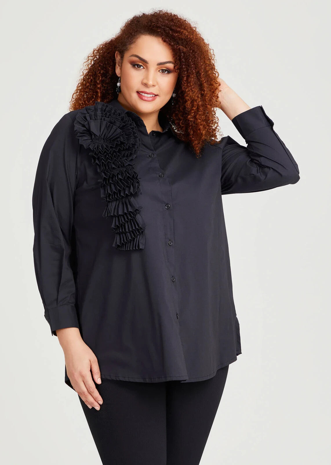 Taking Shape Cotton Rosette Shirt Black Plus Size 14 RRP $170 New